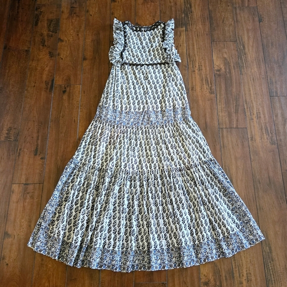 Tory Burch Amita Appliquéd Printed Cotton V-Neck Sleeveless Maxi Dress In Multi - Picture 8 of 16